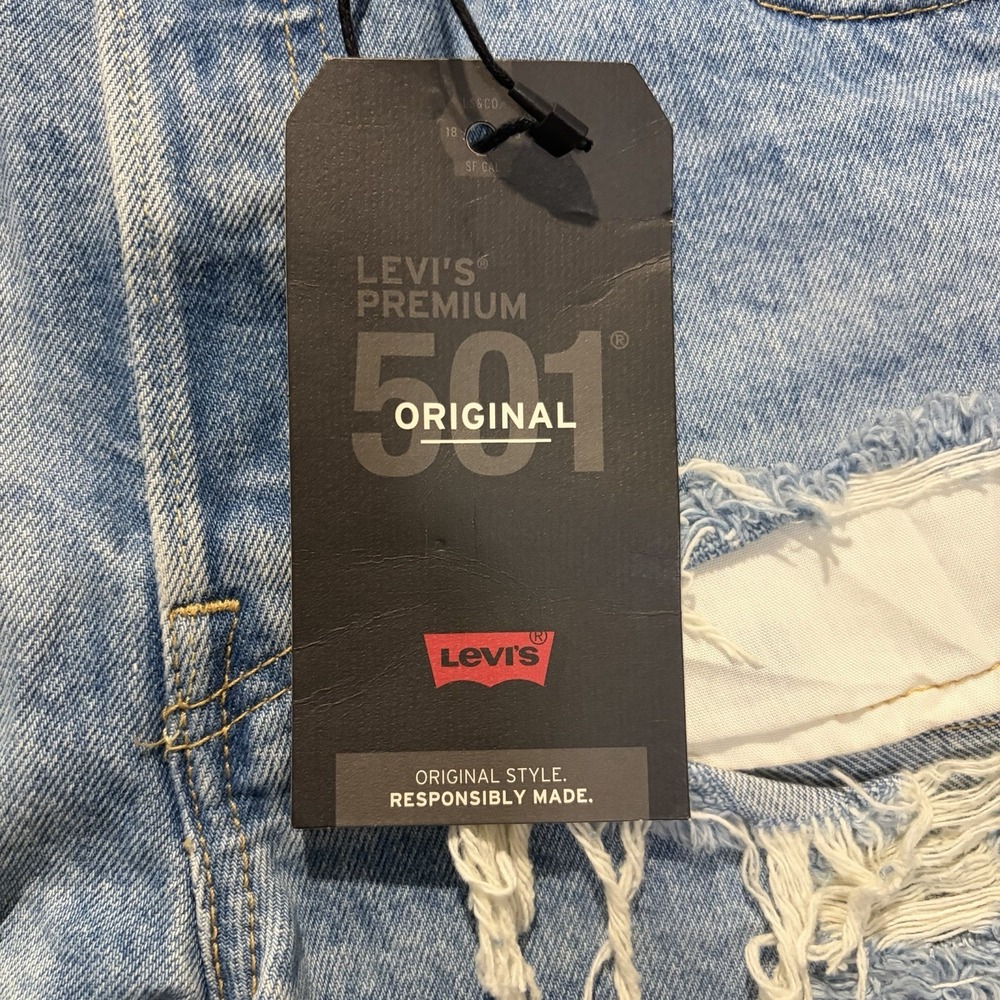 Levi's 501 Denim Shorts Button Fly Distressed Ripped Women's 30 W30 NWT New - Picture 2 of 12